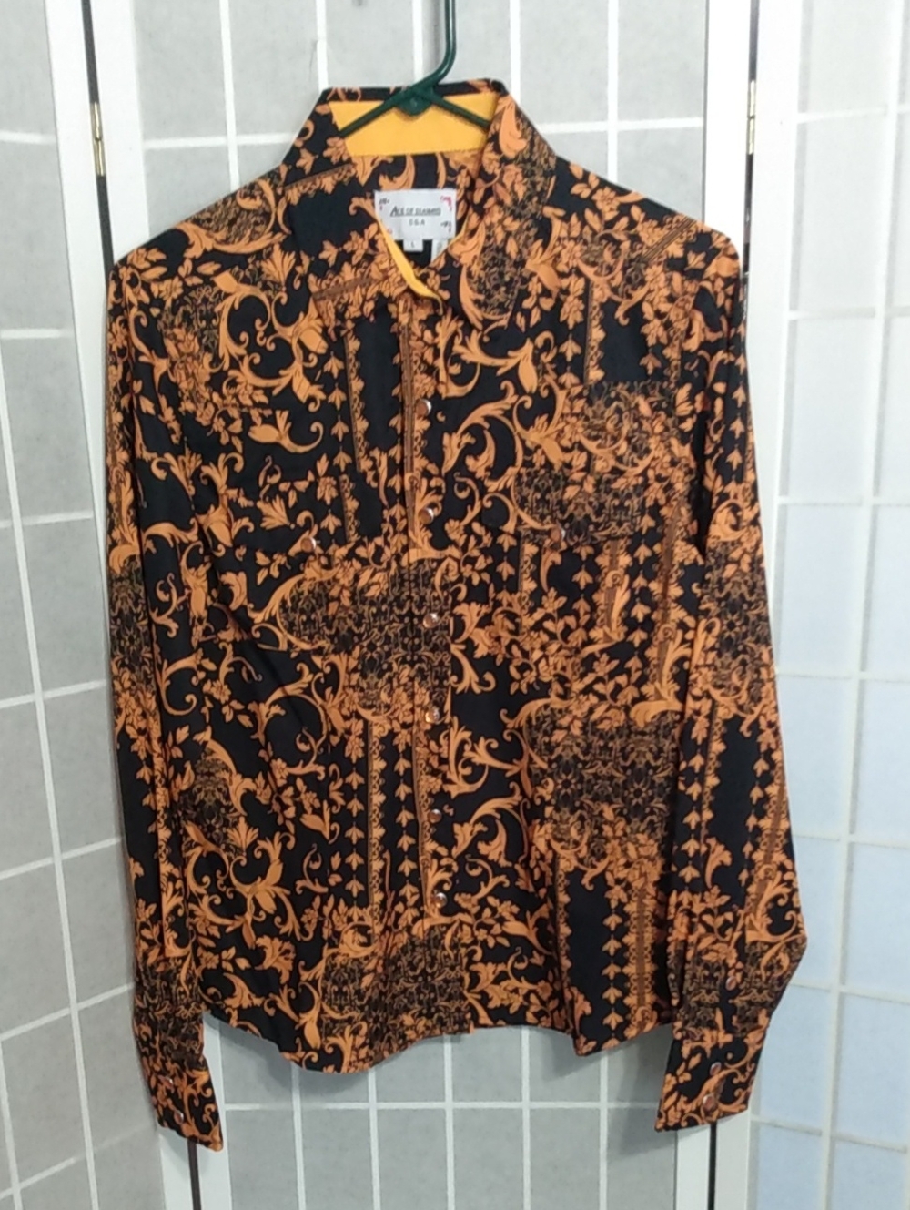 Ace Of Diamond Black Western Floral Print Snap Front Shirt- WMNS Large-NWOT